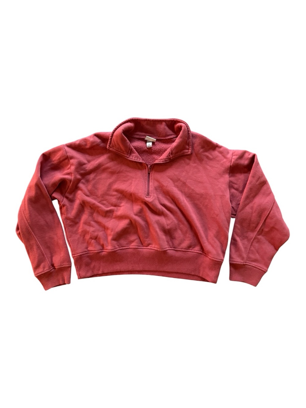 a new day Women’s Rose Red Pink Quarter Zip Cropped Collared Sweatshirt Medium